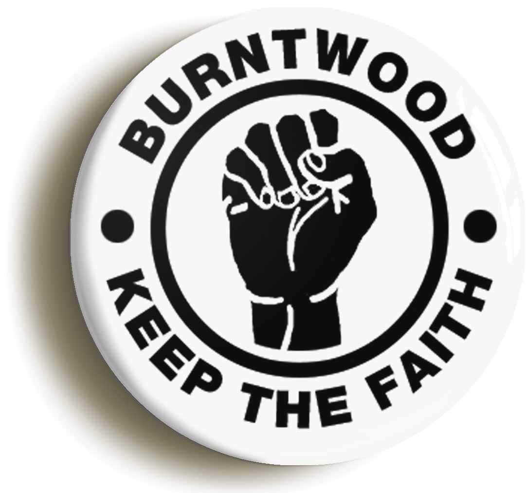 A picture of the front of the product, titled Burntwood Keep The Faith Button Pin Badge