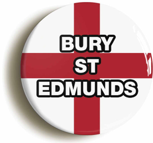 A picture of the front of the product, titled Bury St Edmunds England Flag Circular 50mm Fridge Magnet