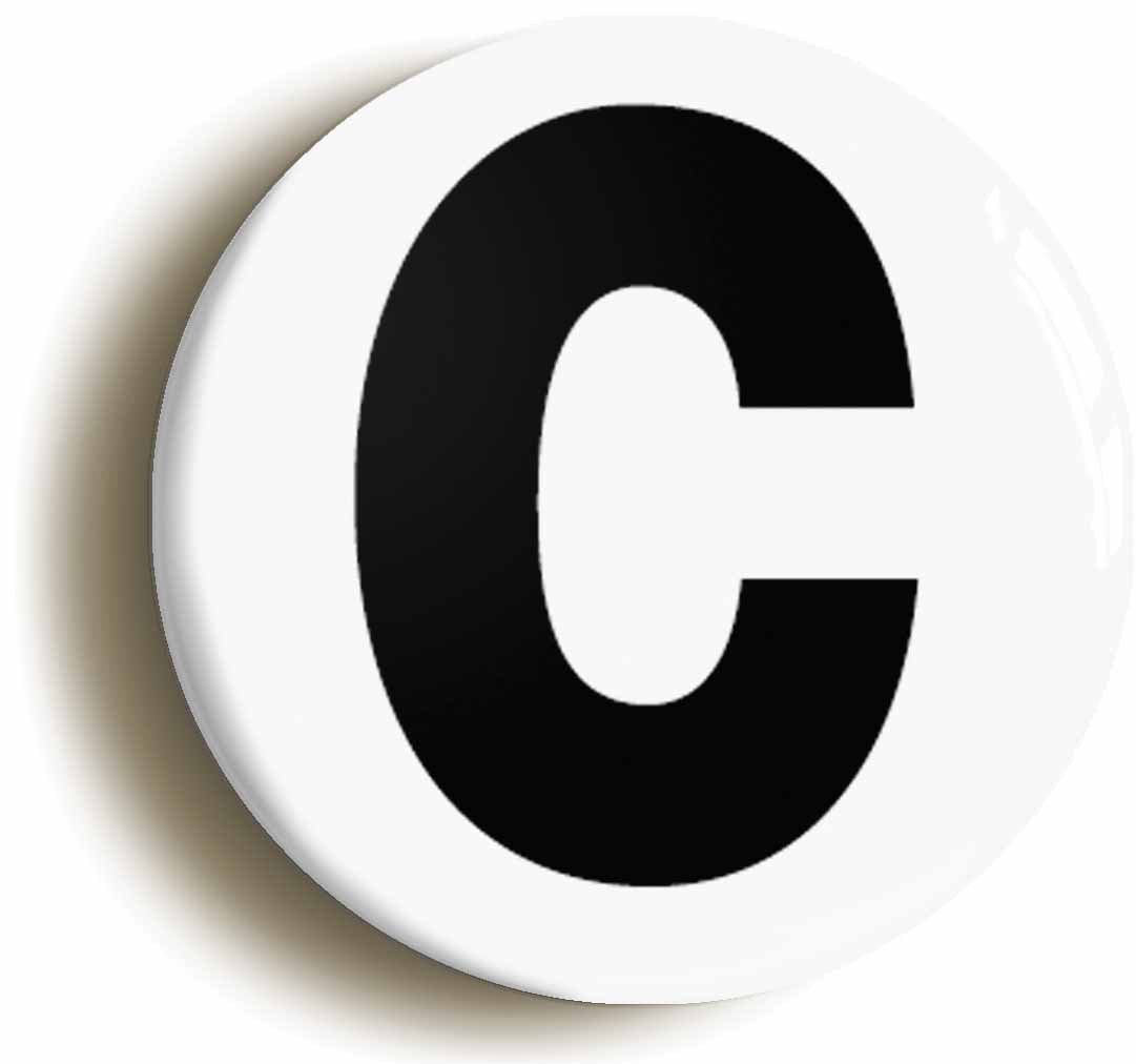 A picture of the front of the product, titled Letter C Button Pin Badge