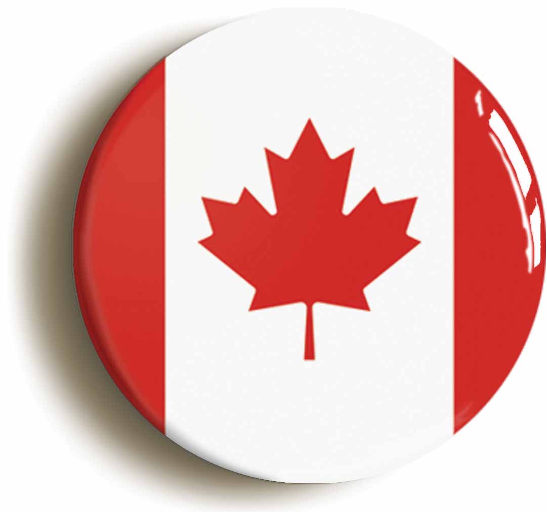 A picture of the front of the product, titled Canada Canadian National Flag Circular 50mm Fridge Magnet