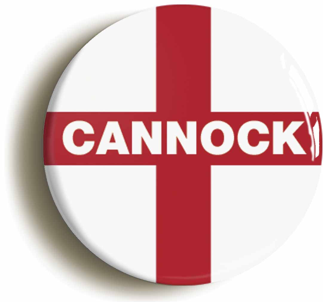 A picture of the front of the product, titled Cannock England Flag Circular 50mm Fridge Magnet
