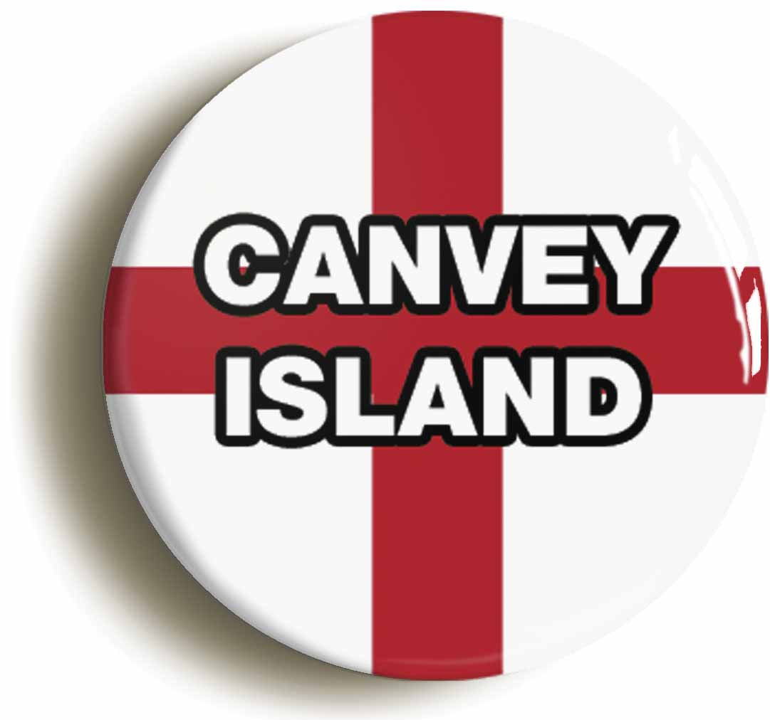 A picture of the front of the product, titled Canvey Island England Flag Circular 50mm Fridge Magnet