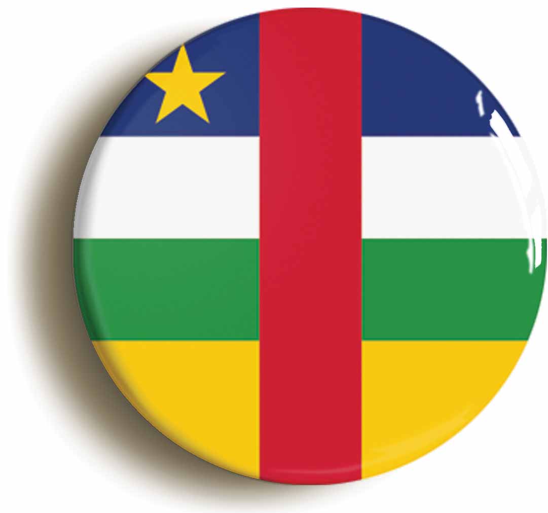 A picture of the front of the product, titled Central African Republic National Flag Circular 50mm Fridge Magnet
