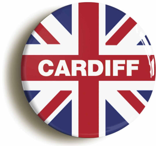 A picture of the front of the product, titled Cardiff Union Jack Circular 50mm Fridge Magnet