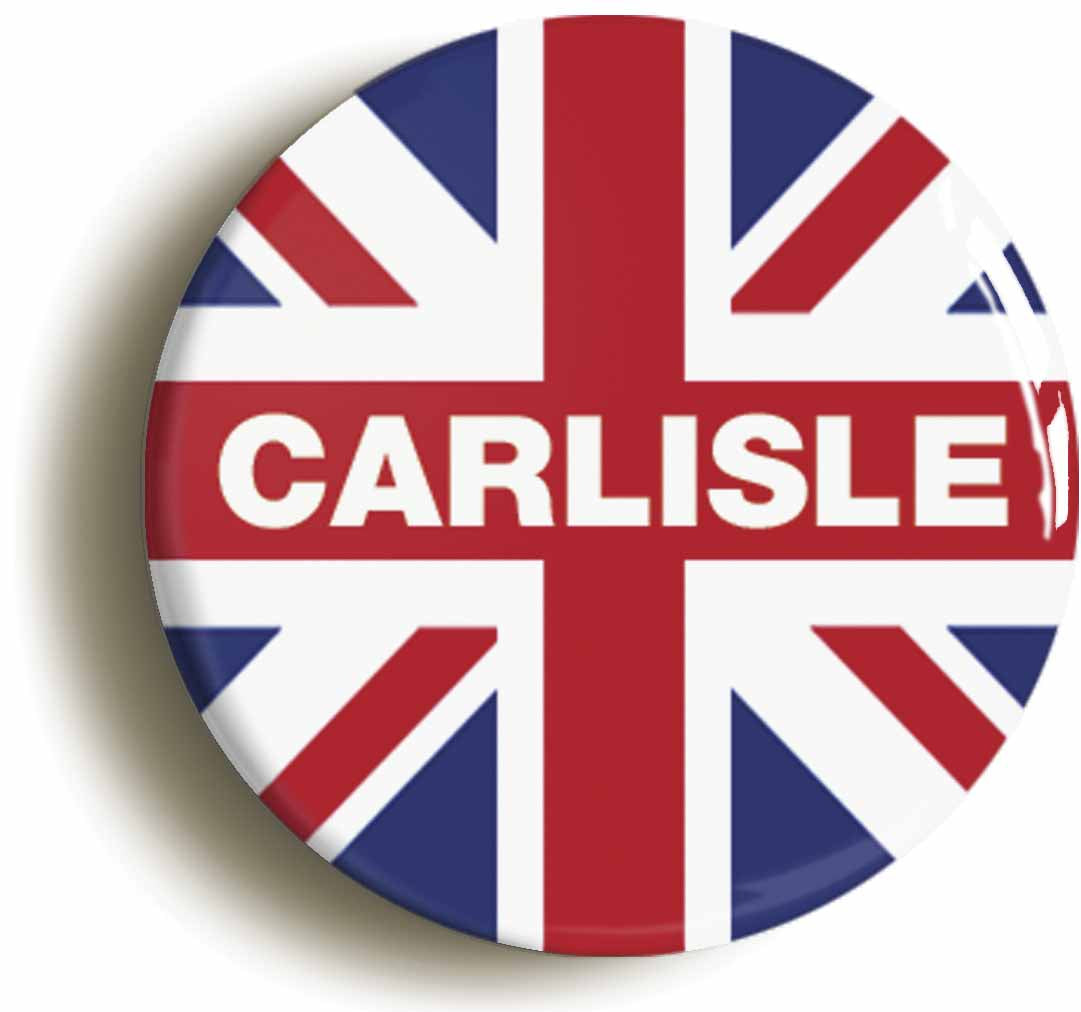 A picture of the front of the product, titled Carlisle Union Jack Button Pin Badge
