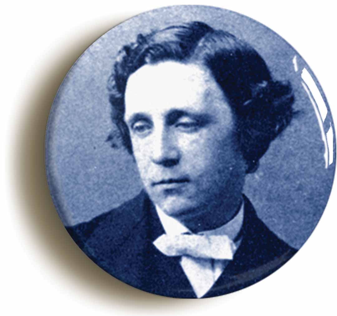 A picture of the front of the product, titled Lewis Carroll Alice In Wonderland Button Pin Badge
