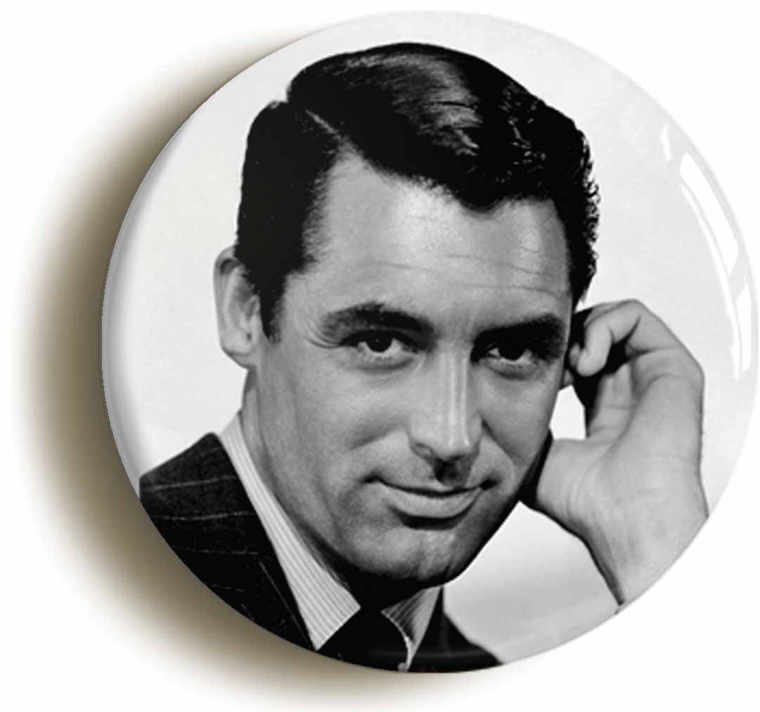 A picture of the front of the product, titled Cary Grant Retro Hollywood Button Pin Badge