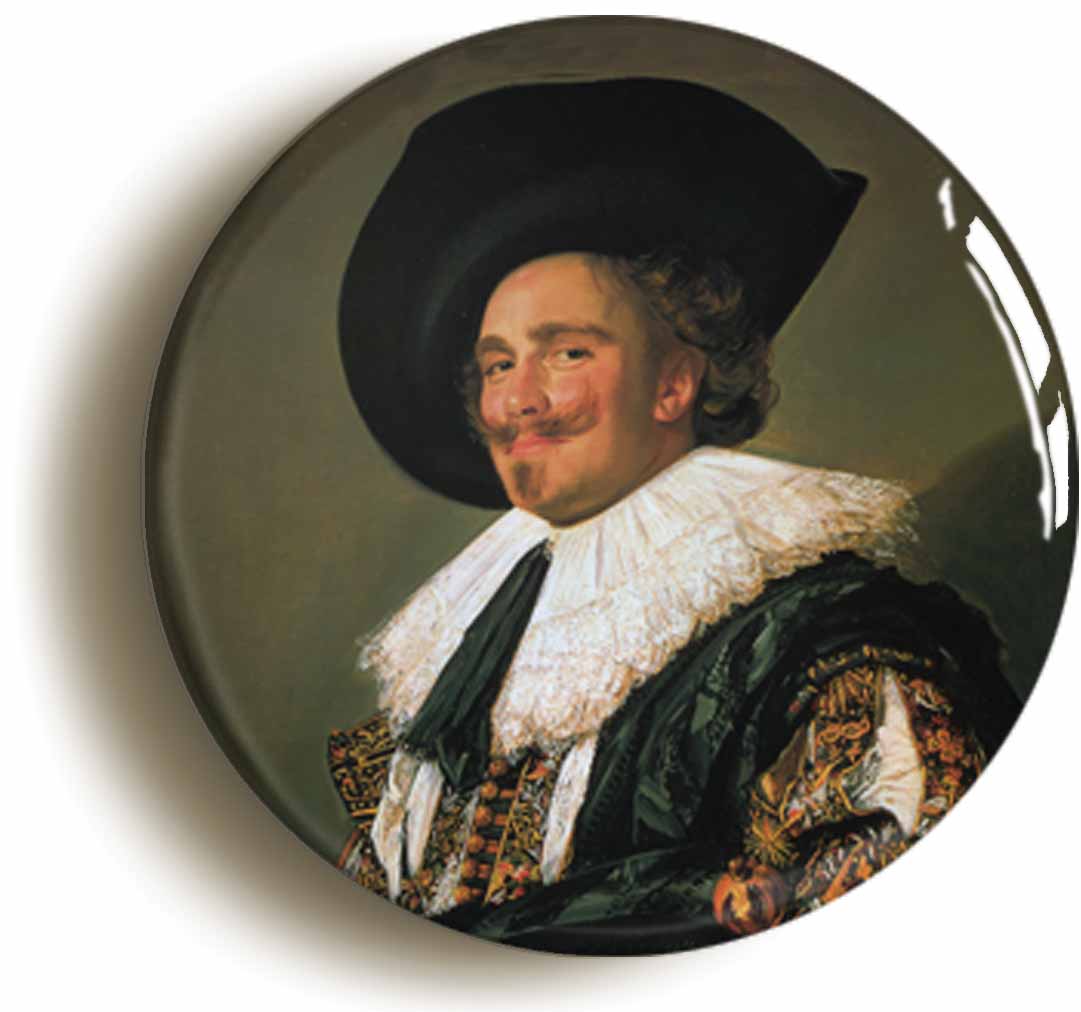 A picture of the front of the product, titled Laughing Cavalier Frans Hals Button Pin Badge
