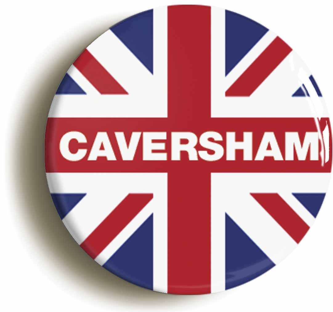 A picture of the front of the product, titled Caversham Union Jack Button Pin Badge
