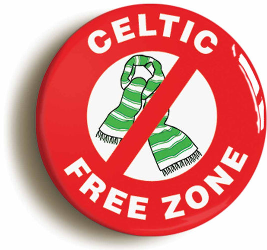 A picture of the front of the product, titled Celtic Free Zone Button Pin Badge