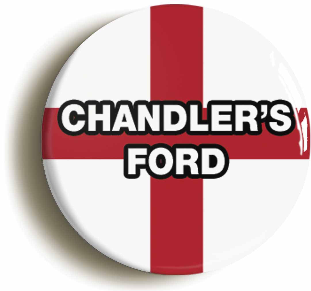 A picture of the front of the product, titled Chandler's Ford England Flag Button Pin Badge