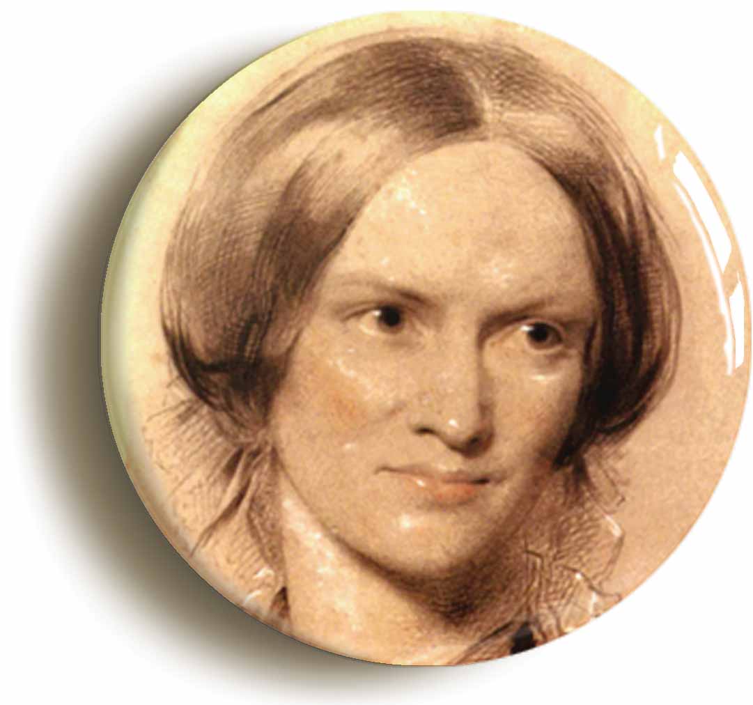 A picture of the front of the product, titled Charlotte Bronte Circular 50mm Fridge Magnet