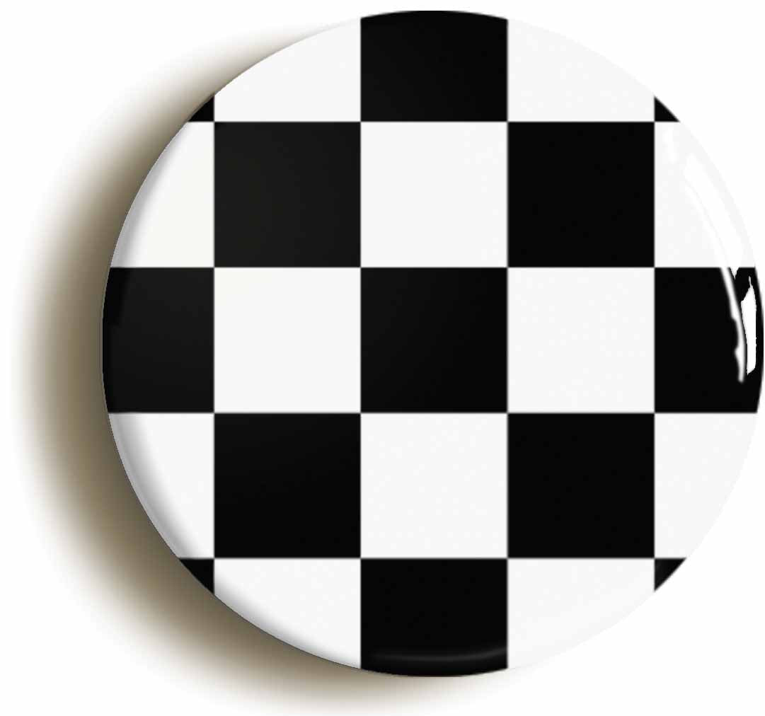 A picture of the front of the product, titled Mod Check Pattern Circular 50mm Fridge Magnet