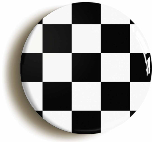 A picture of the front of the product, titled Mod Check Pattern Circular 50mm Fridge Magnet