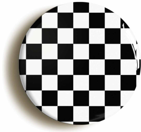 A picture of the front of the product, titled Ska Two Tone Check Patter Circular 50mm Fridge Magnet