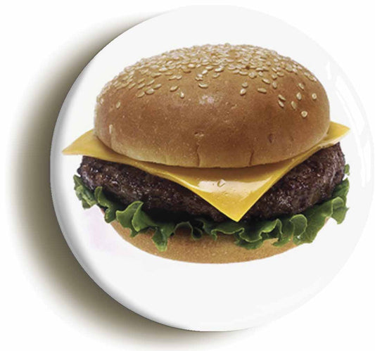 A picture of the front of the product, titled Cheeseburger Circular 50mm Fridge Magnet