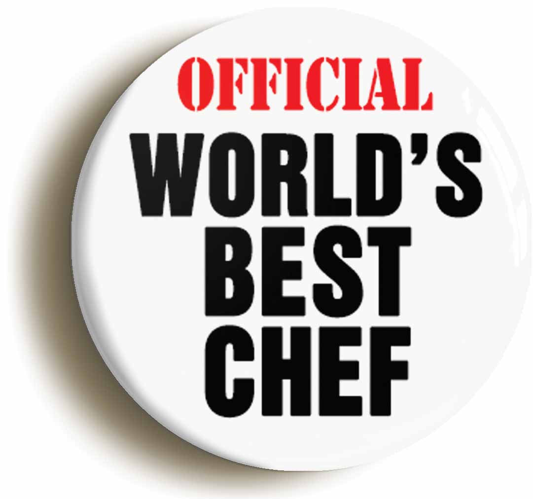 A picture of the front of the product, titled Official World's Best Chef Button Pin Badge
