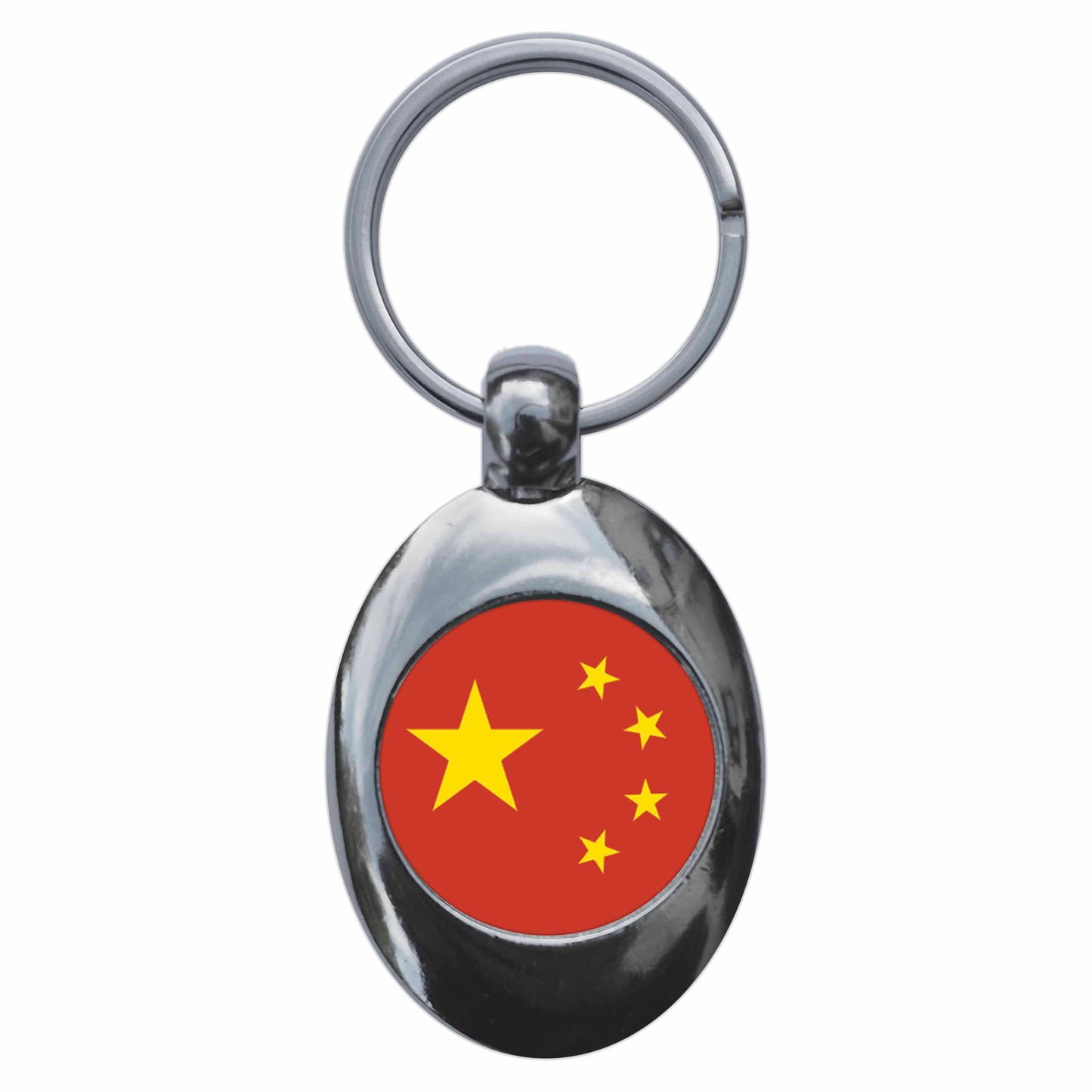 A picture of the front of the product, titled China Chinese National Flag Metal Keyring With Trolley Coin