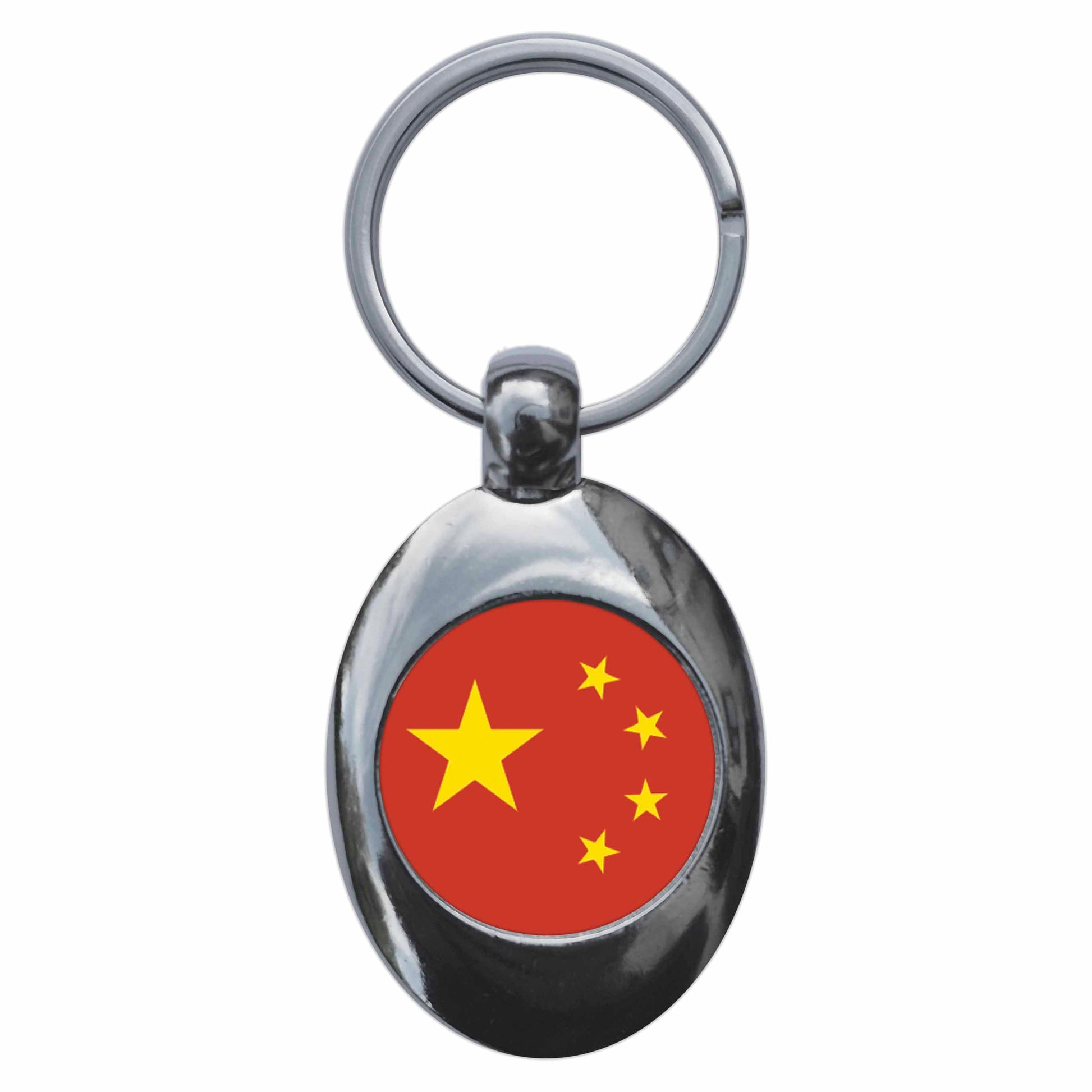 A picture of the front of the product, titled China Chinese National Flag Metal Keyring With Trolley Coin