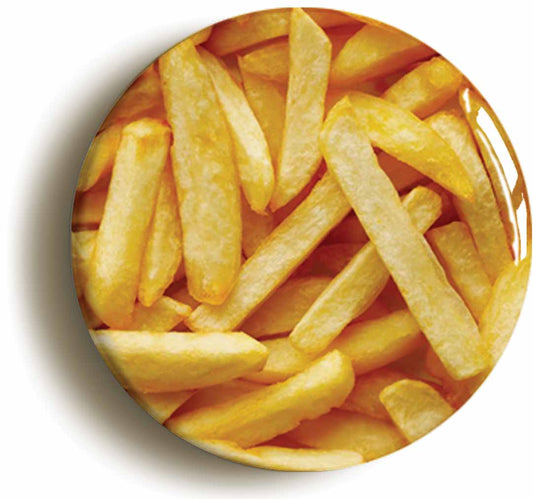 A picture of the front of the product, titled Chips Funny Button Pin Badge