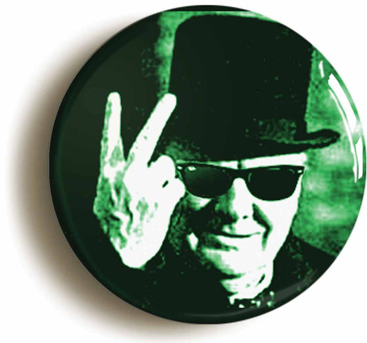 A picture of the front of the product, titled Punk Winston Churchill Button Pin Badge