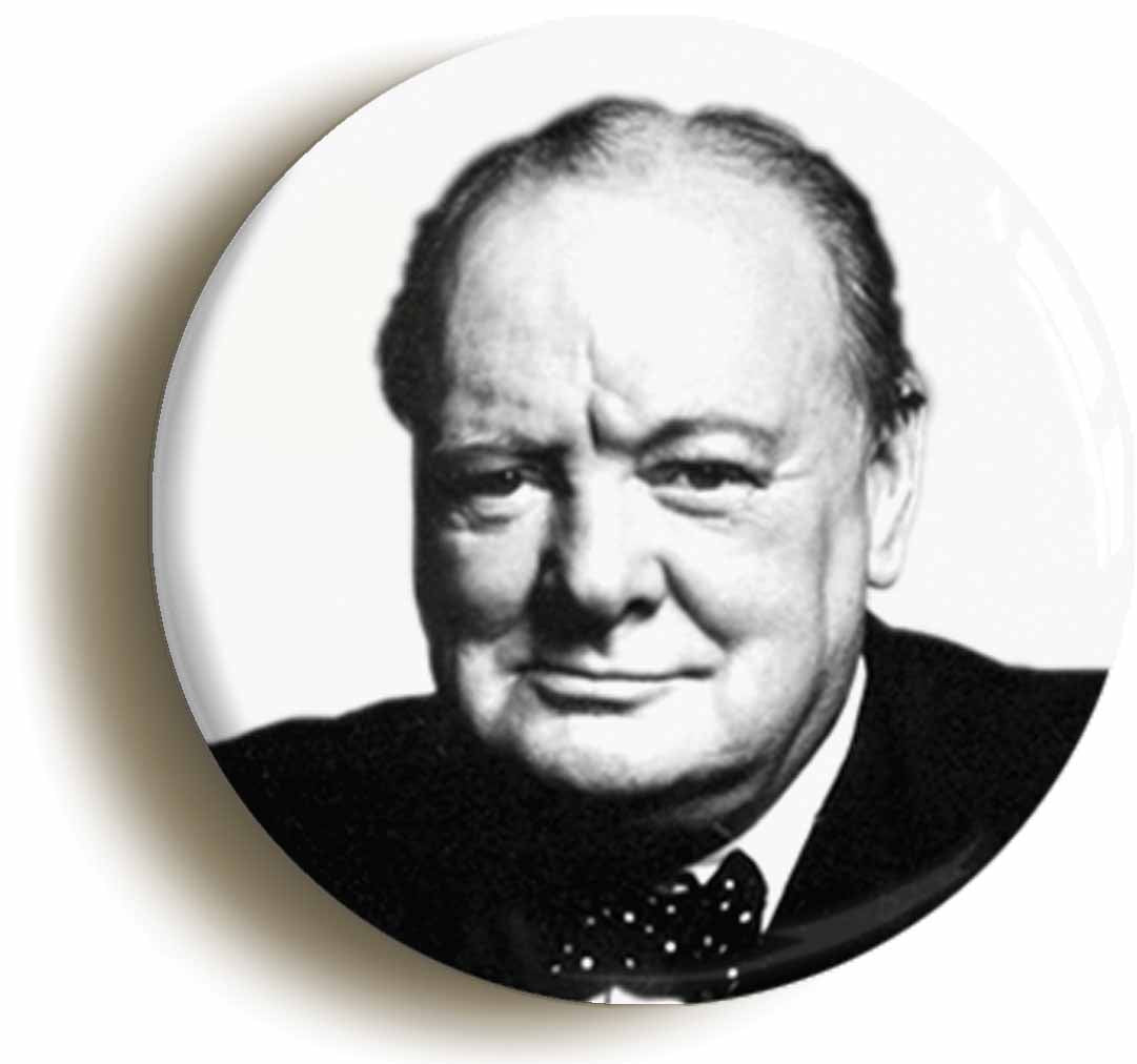 A picture of the front of the product, titled Winston Churchill Circular 50mm Fridge Magnet