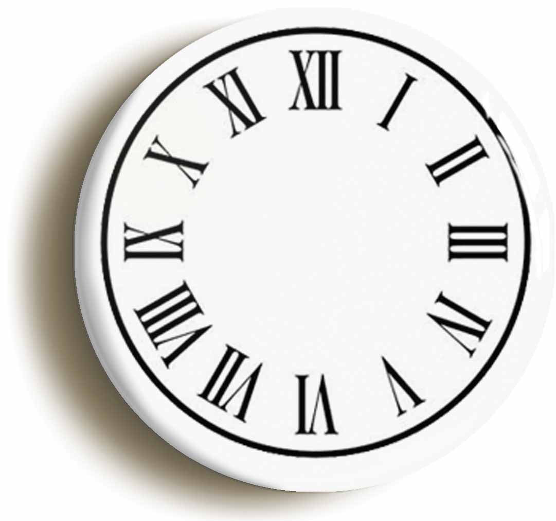 A picture of the front of the product, titled Traditional Clock Face Button Pin Badge