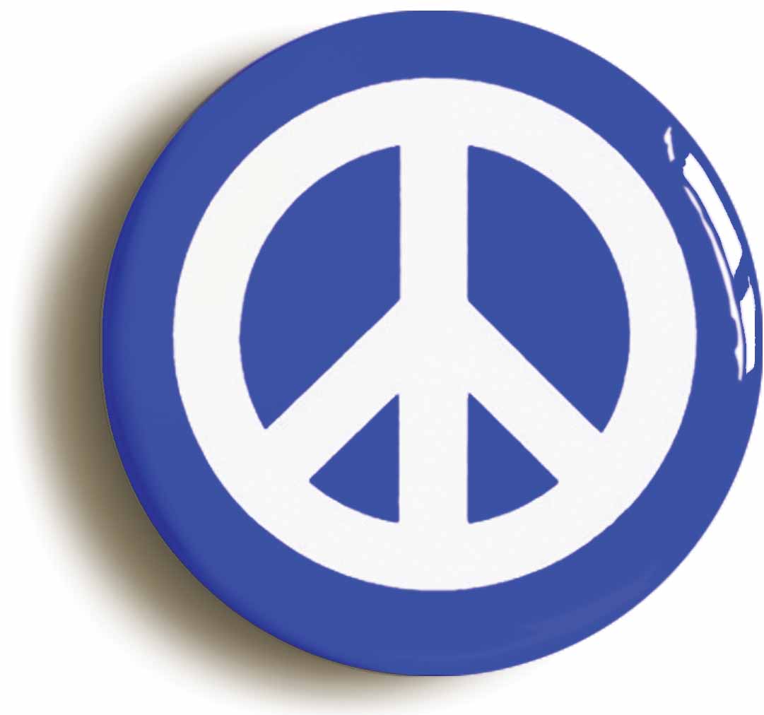 A picture of the front of the product, titled CND Peace SymbolBlue Button Pin Badge