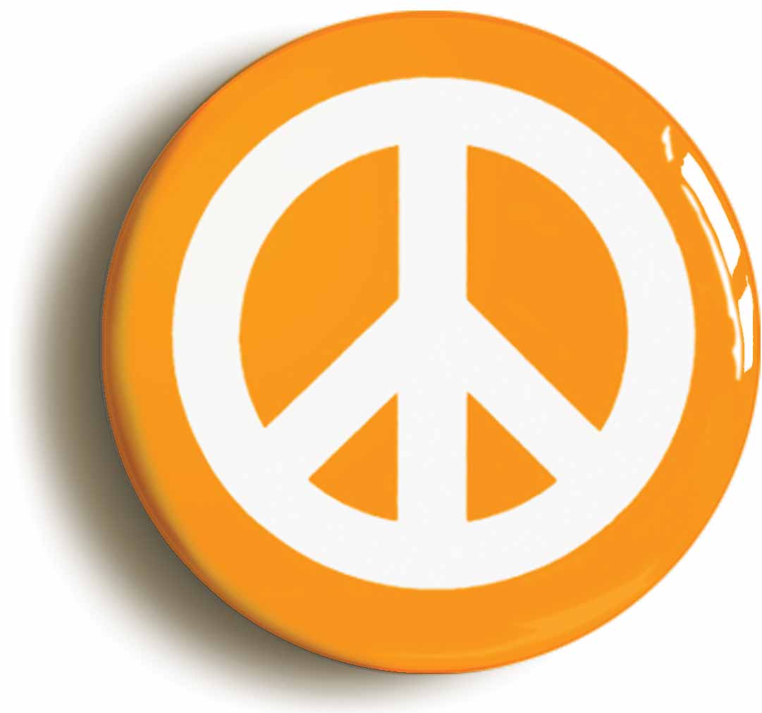 A picture of the front of the product, titled CND Peace SymbolOrange Button Pin Badge