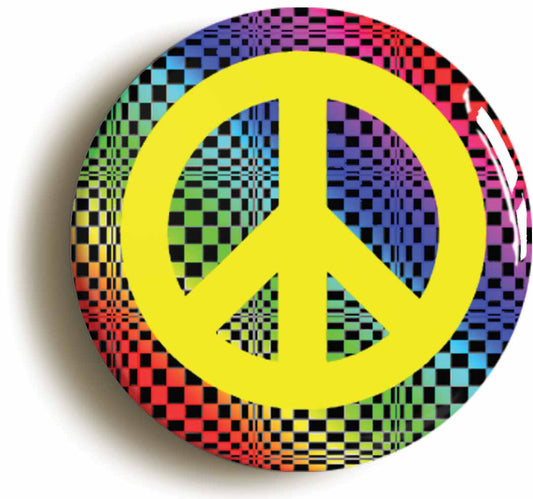 A picture of the front of the product, titled Psychedelic Sixties Peace Symbol Button Pin Badge