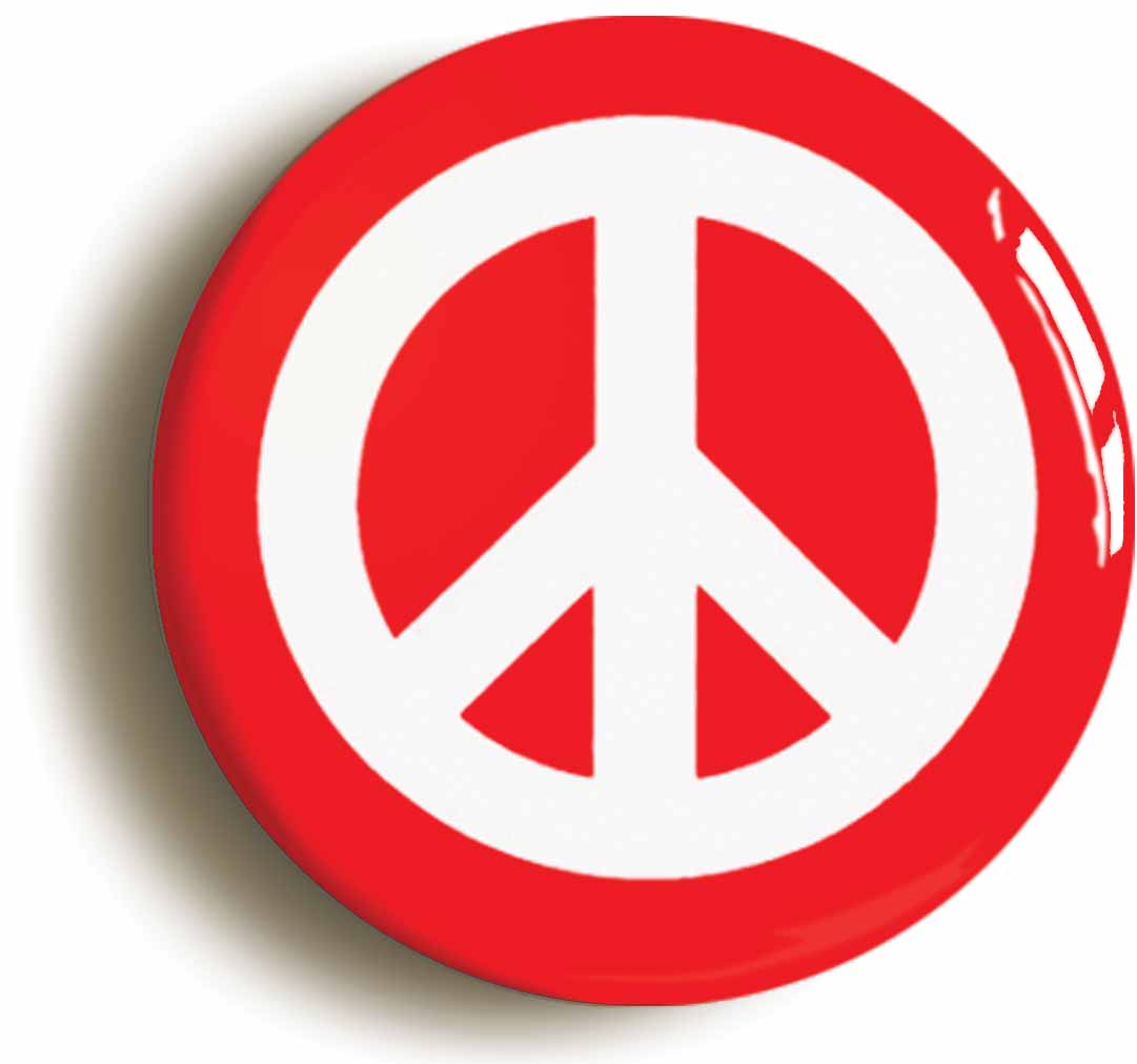 A picture of the front of the product, titled CND Peace SymbolRed Button Pin Badge