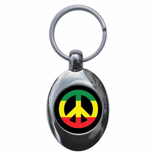 A picture of the front of the product, titled CND Reggae Metal Keyring With Trolley Coin
