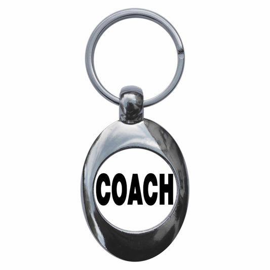A picture of the front of the product, titled Coach Metal Keyring With Trolley Coin