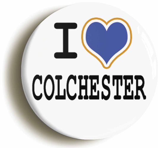 A picture of the front of the product, titled I Heart Love Colchester Circular 50mm Fridge Magnet