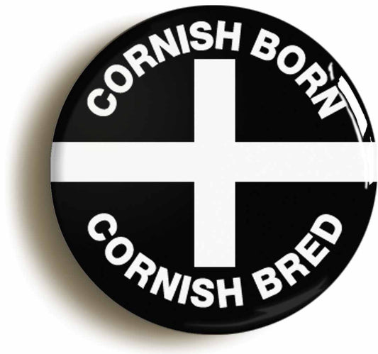 A picture of the front of the product, titled Cornish Born Cornish Bred Circular 50mm Fridge Magnet