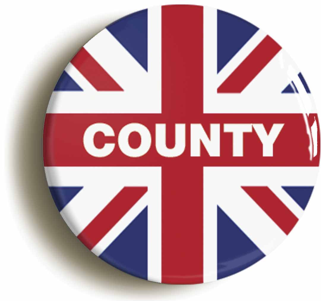 A picture of the front of the product, titled County Union Jack Circular 50mm Fridge Magnet