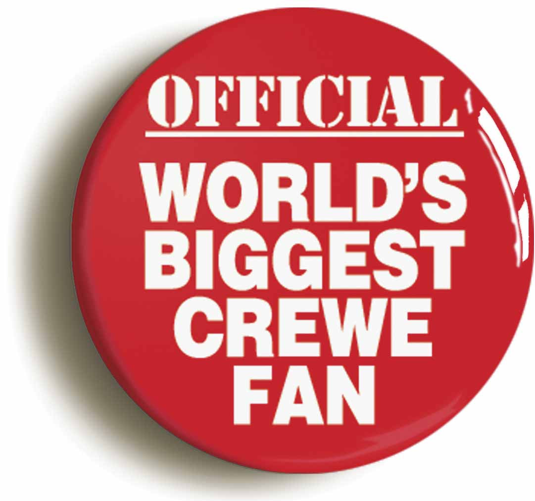 A picture of the front of the product, titled World's Biggest Crewe Fan Circular 50mm Fridge Magnet