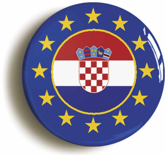 A picture of the front of the product, titled Croatia European Union Split Flag Button Pin Badge