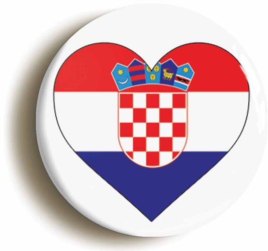 A picture of the front of the product, titled Croatia Croatian National Flag Heart Button Pin Badge