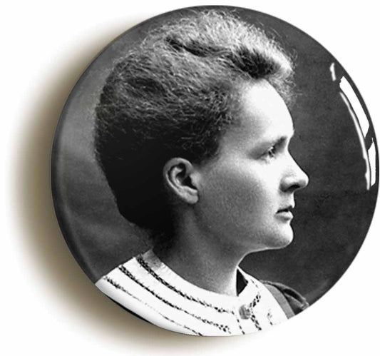 A picture of the front of the product, titled Scientist Marie Curie Circular 50mm Fridge Magnet