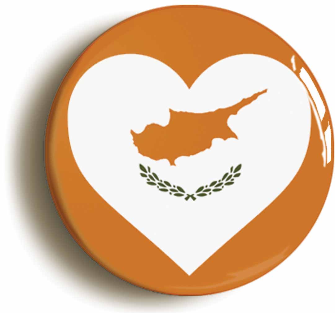 A picture of the front of the product, titled Cyprus Cypriot National Flag Heart Button Pin Badge