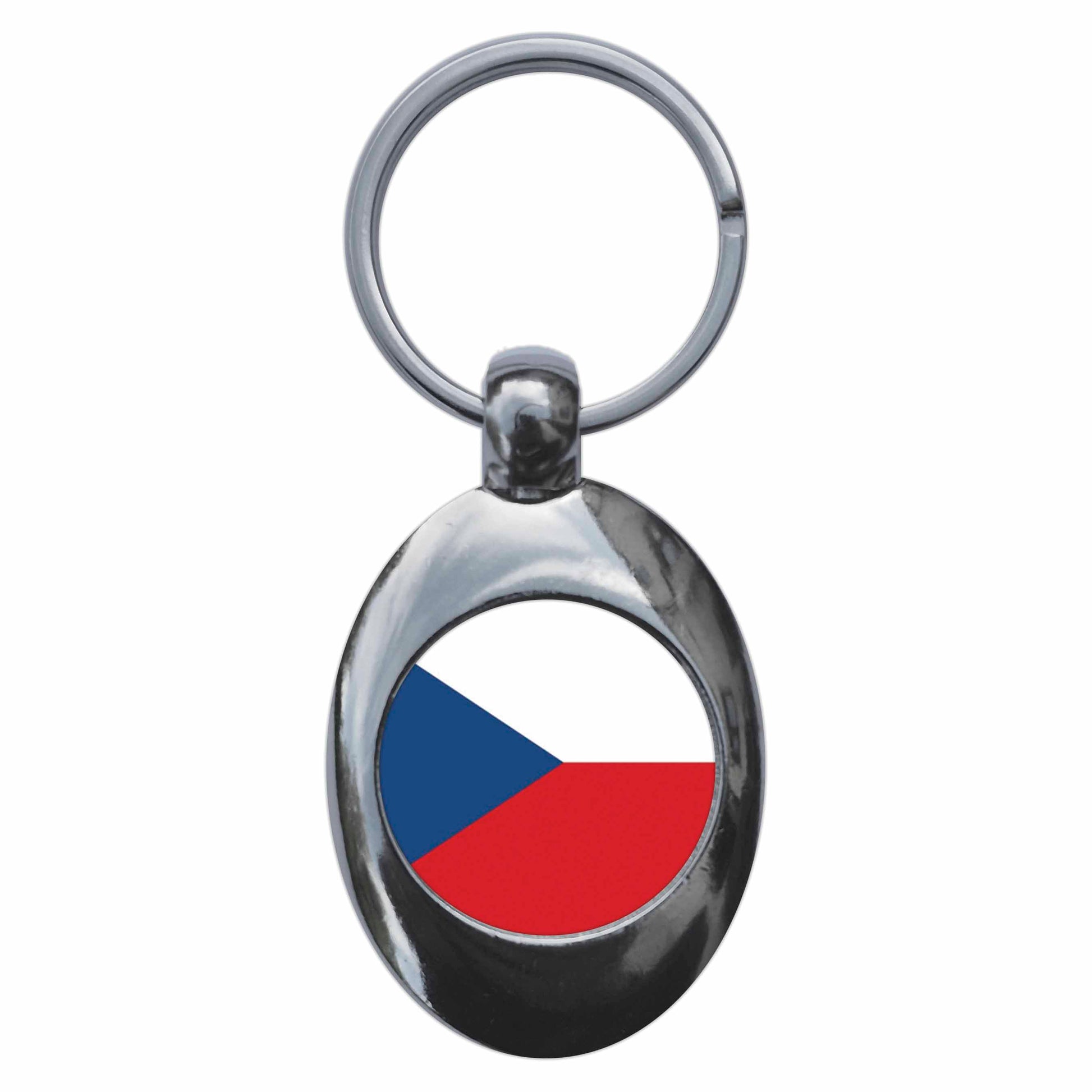 A picture of the front of the product, titled Czech Republic National Flag Metal Keyring With Trolley Coin