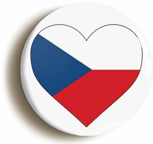 A picture of the front of the product, titled Czech Czechia National Flag Heart Button Pin Badge