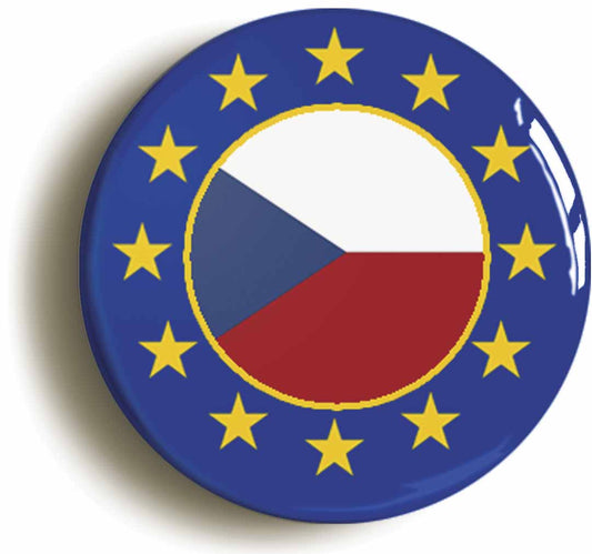 A picture of the front of the product, titled Czechia European Union Split Flag Button Pin Badge