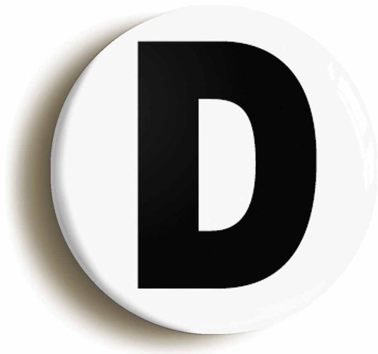 A picture of the front of the product, titled Letter D Circular 50mm Fridge Magnet