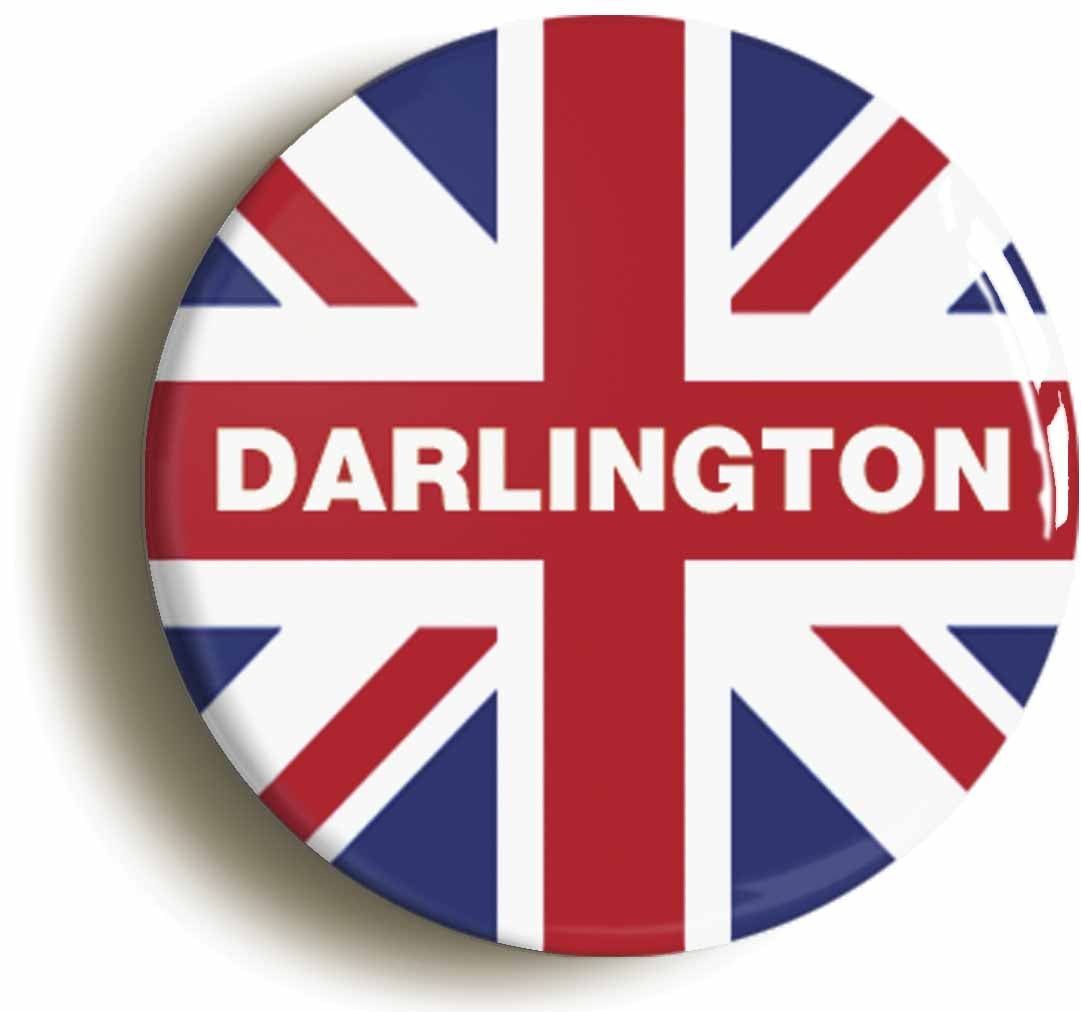A picture of the front of the product, titled Darlington Union Jack Button Pin Badge