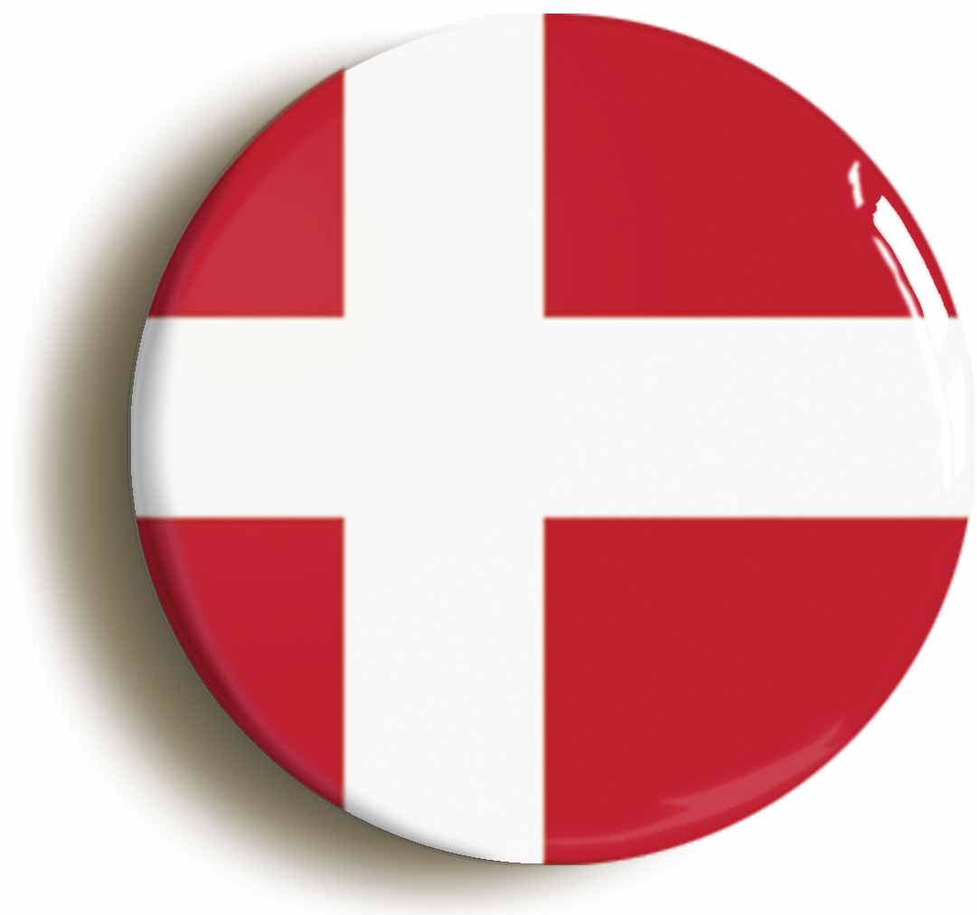 A picture of the front of the product, titled Denmark Danish National Flag Button Pin Badge