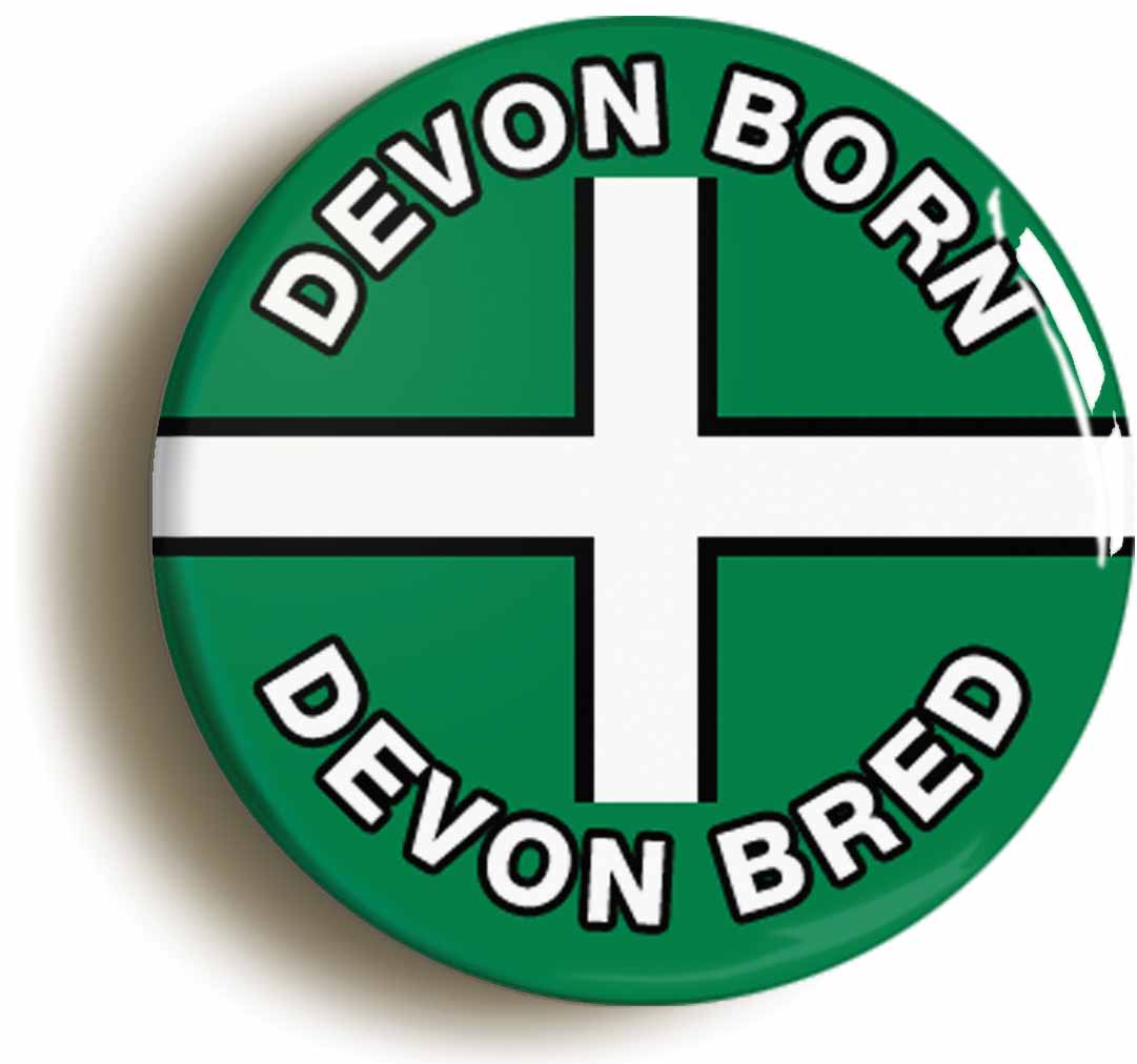 A picture of the front of the product, titled Devon Born Devon Bred Button Pin Badge