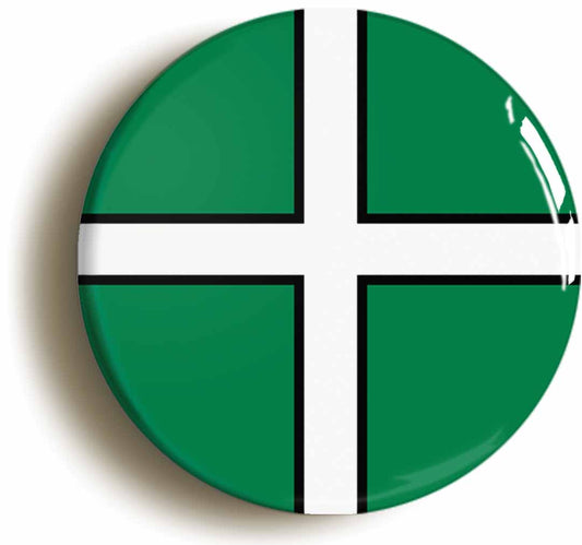 A picture of the front of the product, titled Devon Flag Devonshire Button Pin Badge