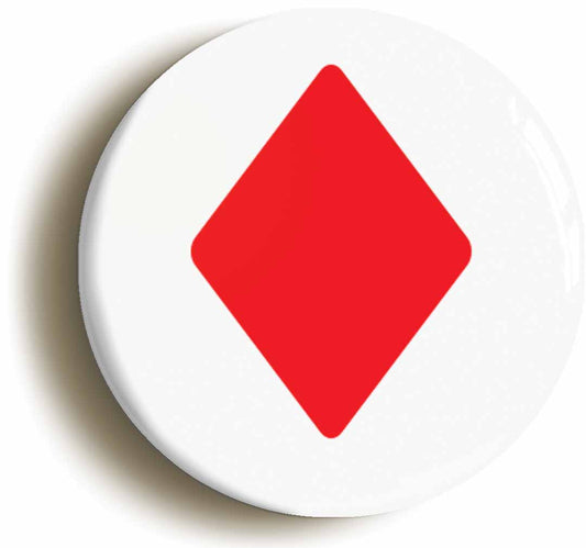 A picture of the front of the product, titled Diamonds Playing Card Suit Poker Button Pin Badge